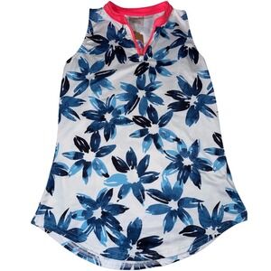 Jofit Women's XXS Blue Floral Golf Top Sleeveless Quarter Zip‎ Mock Neck
